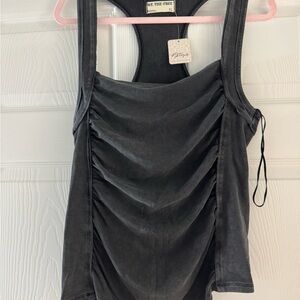 We The Free Charcoal Ruched Tank Top